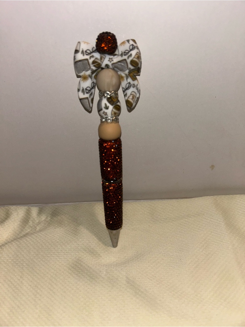 Book theme bow beaded pen